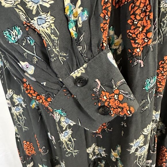 Natural Life Dark Gray Floral Maxi Peasant Dress LARGE Boho Tiered Long Sleeve - Picture 4 of 8